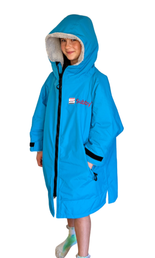 Kids Blue/Grey Sherpa fleece lining - Waterproof and windproof changing robe