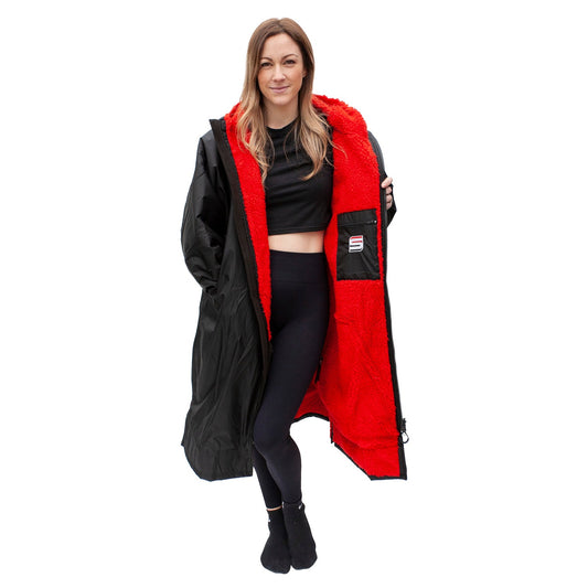 Subby change robe - Black / Red (Small) - FREE 20L Waterproof bag - The perfect rugby jacket