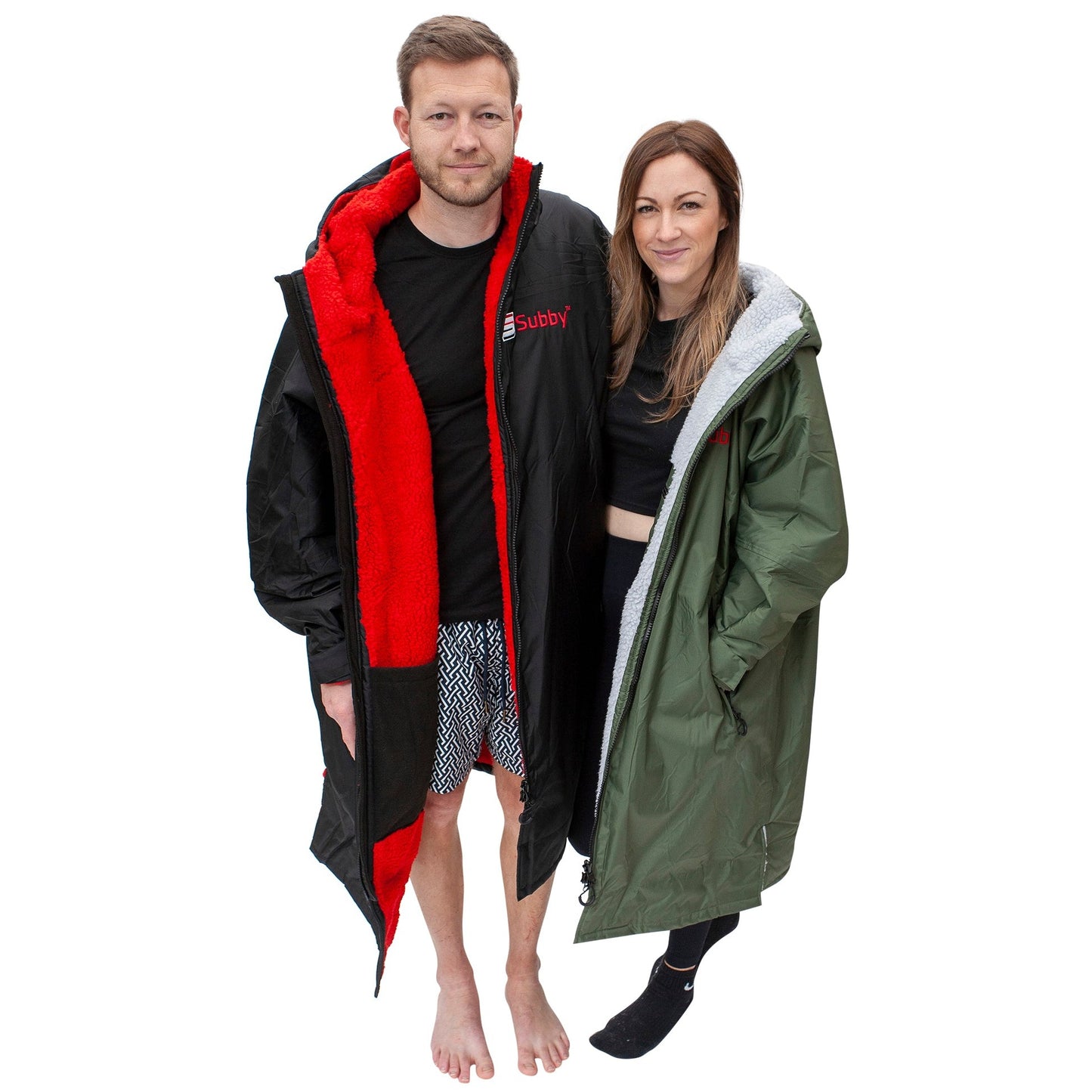 Long sleeve Subby change robe - Black/Red Fleece (Large)